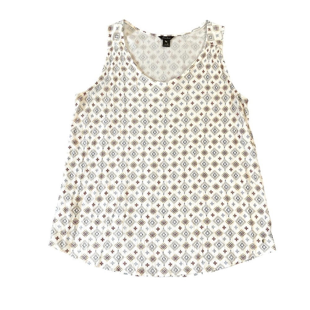 Eddie Bauer Rayon Sleeveless Print Top. Cream Red Blue Size Medium #1299